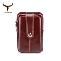 COWATHER cow genuine leather waist bag for men top quality leather big capacity  - £82.35 GBP