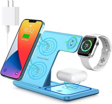 3 in 1 Foldable Wireless Charging Station | Gadgets Charging Station | Blue - £39.07 GBP