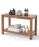 30 Inch Teak Wood Shower Bench Inside Shower Stool with Storage Shelf - ... - $174.49