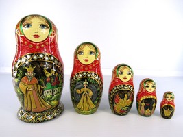 Matryoshka Nesting Dolls 7.9&quot; 5 Pc., Traditional Fairytale Hand Made Russian 359 - £69.74 GBP