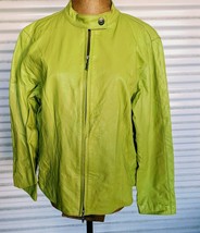 VTG Chicos Womens Size 1 Celery Green Leather Jacket Dual Zip Front Snap Collar - £23.36 GBP