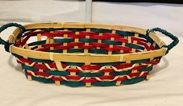 Woven Worker Basket  12”L x 7”W x 4”H  Red, Green And Natural Color Basket - £7.77 GBP