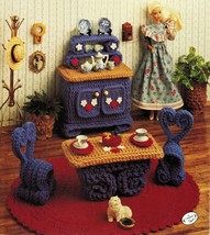 Annie&#39;s Attic Fashion Doll Furniture Buffet Table Chair Rug Crochet Patt... - $12.99