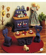 Annie&#39;s Attic Fashion Doll Furniture Buffet Table Chair Rug Crochet Patt... - £10.22 GBP
