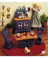 Annie&#39;s Attic Fashion Doll Furniture Buffet Table Chair Rug Crochet Patt... - €11,19 EUR