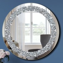 Crystal Crush Diamond Sparkly Round Silver Mirror For Wall Decoration 20X20X1 In - £71.10 GBP