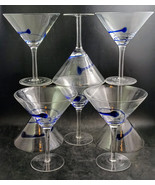 Block Basics Crystal Martini Glasses Hand-Blown Cobalt Blue Swirl, Set o... - $96.00