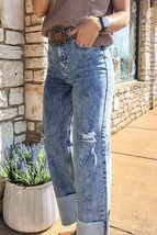Ashleigh Blue Mineral Wash Bottom Cuff Distressed Wide Leg Jeans - $35.67