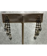 Vintage Rhinestone Silver Tone Drop Pierce Earrings Gilded Age Downton A... - $407.71 MXN