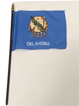 New Oklahoma State Mini Desk Flag - Black Wood Stick Gold Top 4” X 6” - £6.32 GBP