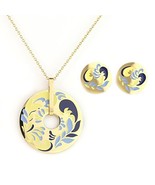 Gold Tone Necklace With Colorful Designed Pendant &amp; Earring Set - €24,31 EUR
