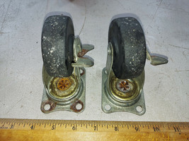 21TT89 PAIR OF CASTERS, 75MM X 25MM WHEELS, 3-3/4&quot; LIFT, GOOD CONDITION - £4.65 GBP