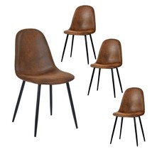 Set Of 4-Mid Century Modern Side Lounge Chairs 4 Pcs Comfortable Pu Cushion Seat - £248.44 GBP