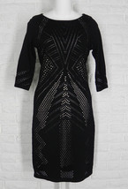 CALVIN KLEIN Dress Eyelet Cutout Stretch Knit Bodycon Black Beige Small - £31.14 GBP