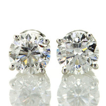 Diamond Stud Earrings Round Shape Natural E/F SI2/I1 14K White Gold 1.71 Carat - £2,619.16 GBP