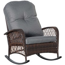 Outsunny Wicker Rocking Chair: Wide Seat &amp; Cushion - $264.99