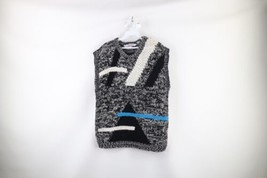 Vintage 80s Mid Mod Womens 40 Chunky Hand Knit Geometric Sleeveless Sweater Vest - £43.48 GBP