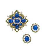Montclair 18k Yellow Gold Diamond, Emerald, and Lapius Brooch And Earrin... - $307,201.64 MXN Montclair 18k Yellow Gold Diamond, Emerald, and Lapius Brooch And Earrin... - $307,201.64 MXN