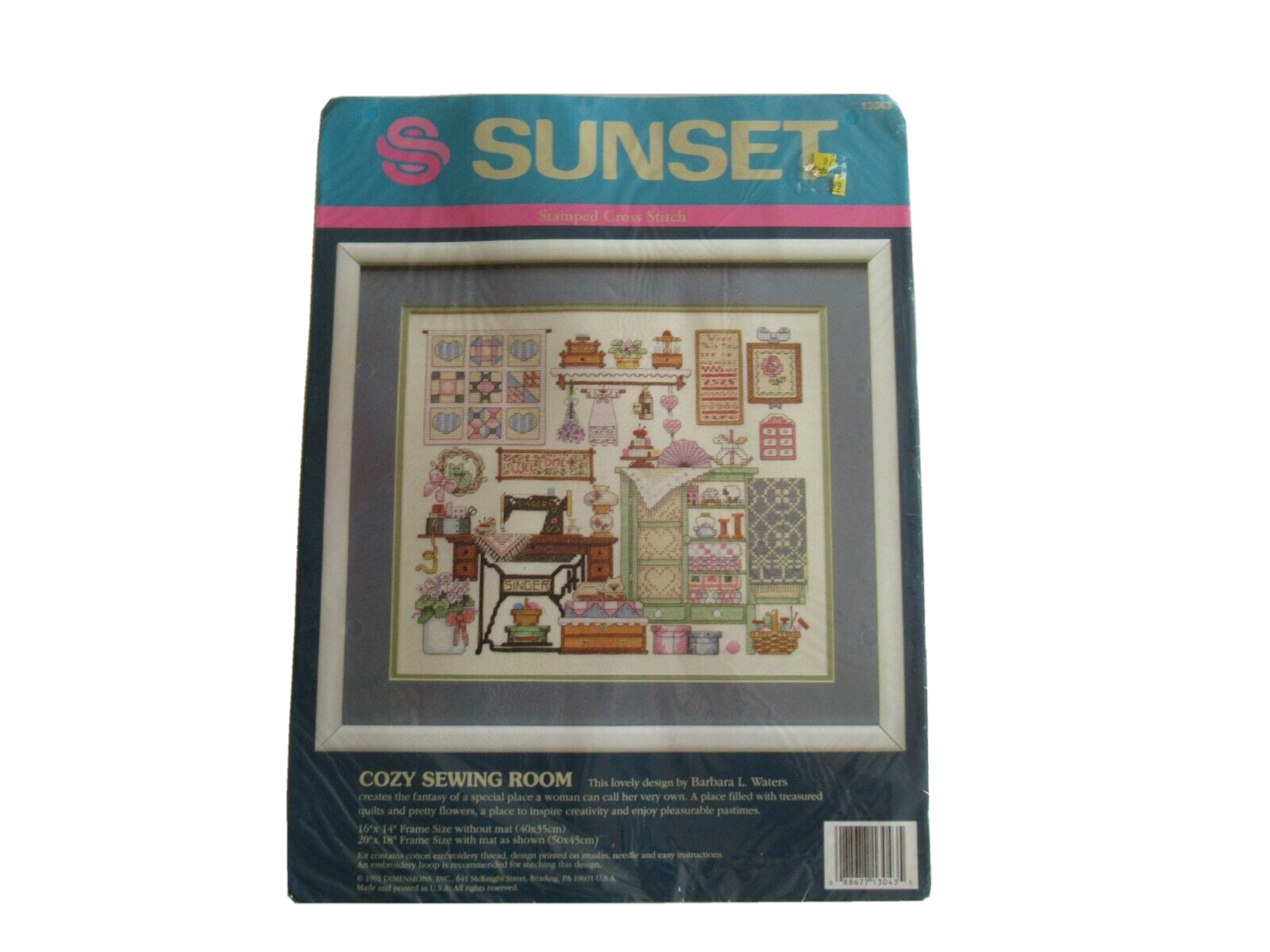 Vtg Sunset Stamped Cross Stitch Kit Dimensions 1991 Cozy Sewing Room B. Waters - $19.00