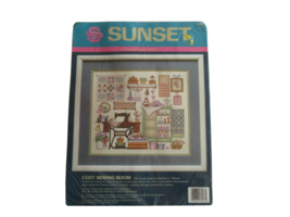 Vtg Sunset Stamped Cross Stitch Kit Dimensions 1991 Cozy Sewing Room B. Waters - £15.18 GBP