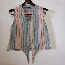 DREW Sleeveless Striped Button Up Tie Front Blouse Top Striped Multicolo... - $181.86 MXN