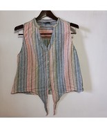 DREW Sleeveless Striped Button Up Tie Front Blouse Top Striped Multicolo... - $13.89 CAD