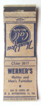 Werner&#39;s Hatter and Men&#39;s Furnisher  NS Pittsburgh, Pennsylvania Matchbook Cover - £1.37 GBP