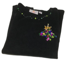 Quaker Factory Ladies Top Christmas Holiday Tree Sequins Gems Bead XS Black NWOT - £27.36 GBP