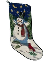 Handmade Needlepoint Christmas Snowman Star Scene Stocking Green Velvet ... - £24.35 GBP