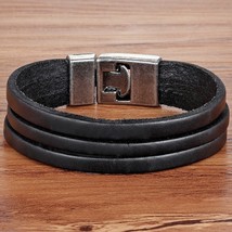 Classic Style Double Layer Toggle-clasp PU Leather Bracelet For Men Black/Brown/ - £11.88 GBP