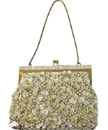 Vintage Ivory Beaded Purse Hong Kong Mother of Pearl Handle Clasp Evenin... - $33.84 CAD