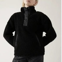 Athleta NWT $148 Womens Cozy Sherpa Snap Pullover Sweatshirt Jacket Black Size L - £74.49 GBP
