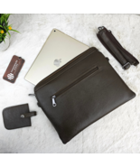 Brown Leather iPad Sleeve – Fits 12.9" Tablets, Adjustable Strap & Zippered Case - $169.00