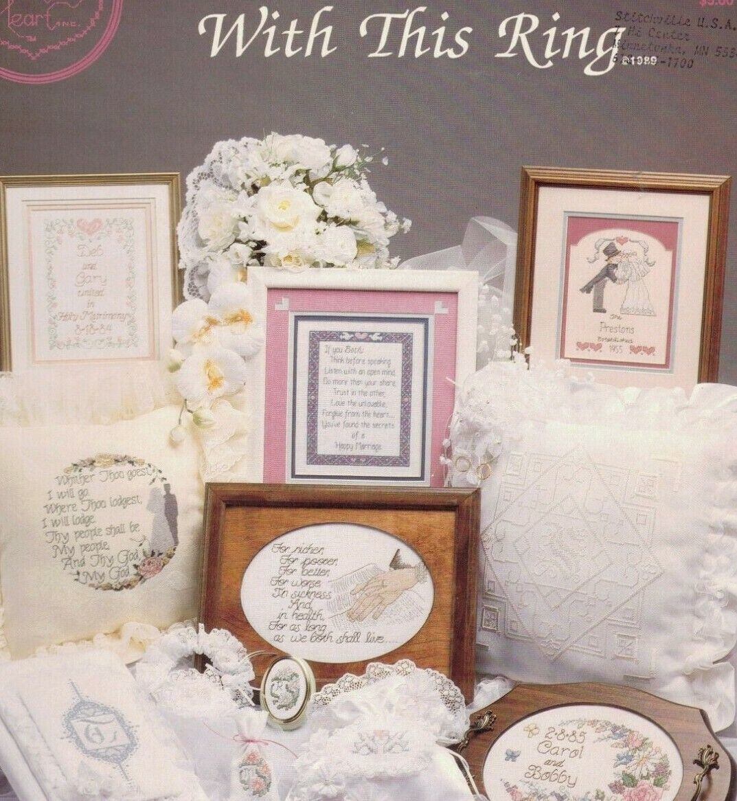 Cross My Heart Inc. With This Ring Cross Stitch Book 1989 Wedding Sampler - $9.89