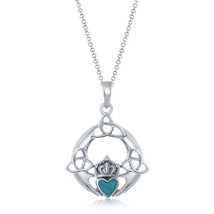Sterling Silver Heart Celtic Claddagh Design Pendant - Turquoise - £71.88 GBP