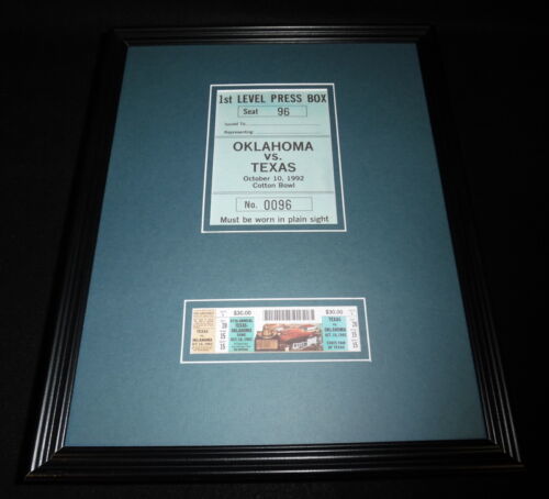 Primary image for 1992 Cotton Bowl Oklahoma Texas Framed 11x14 Repro Ticket & Press Pass Display