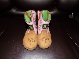 John Deere Johnny Popper Leather Infant Baby Girl Boots Pink/Tan Size 4 EUC - $28.80