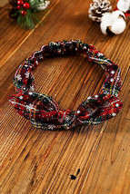 Burgundy Christmas Plaid Snowflake Print Bow Hair Tie - £3.61 GBP