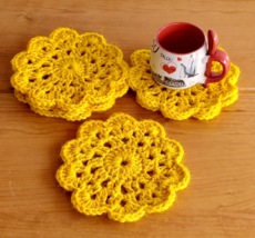 Knitted coasters set of 6, crochet natural mug rug, jute doily - £20.70 GBP