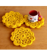 Knitted coasters set of 6, crochet natural mug rug, jute doily - £20.84 GBP