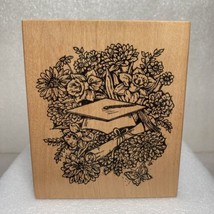Graduation Rubber Stamp Northwoods 2003 Cap Hat Diploma Floral Butterfly 4.75&quot; - £11.73 GBP