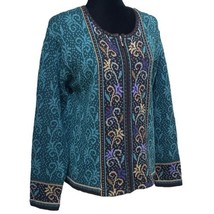 Nomadic Traders Green Floral Knit Full Zip Cardigan Sweater Jacket Size ... - £27.72 GBP