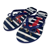 Kate Spade NY Flip Flops 7 Blue White Striped Bow Red Lobster Nova Thong Sandals - £38.16 GBP