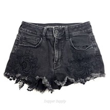 American Eagle Shorts Sz 0 Cutoffs Black Super Super Stretch Shortie Lac... - £15.49 GBP