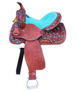 Horse Western Barrel Show Pleasure LEATHER SADDLE Turquoise 5094TR - €298,34 EUR