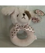 Bearington Baby Huggie Plush Puppy Dog Brown Polka Dot Bow Soft Ring Rat... - £11.18 GBP