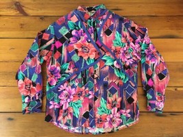 Vtg Wrangler Pink Purple Teal Southwestern Floral Long Sleeve Button Shirt L 42&quot; - £62.90 GBP