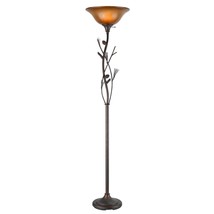 72&quot; Rusted Torchiere Floor Lamp With Brown Frosted Glass Dome Shade - £422.44 GBP