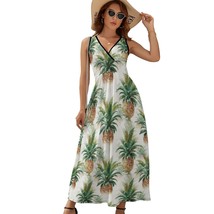 Mondxflaur Green Pineapple Summer Dresses for Women V-neck Sleeveless Long Dress - £29.22 GBP+