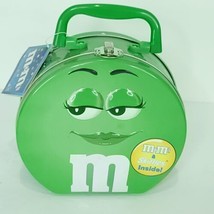 M&amp;M Green Candy Metal Carry Character Tin Lunch Box 6.25&quot;x5.75&quot;x3&quot; With ... - $22.76